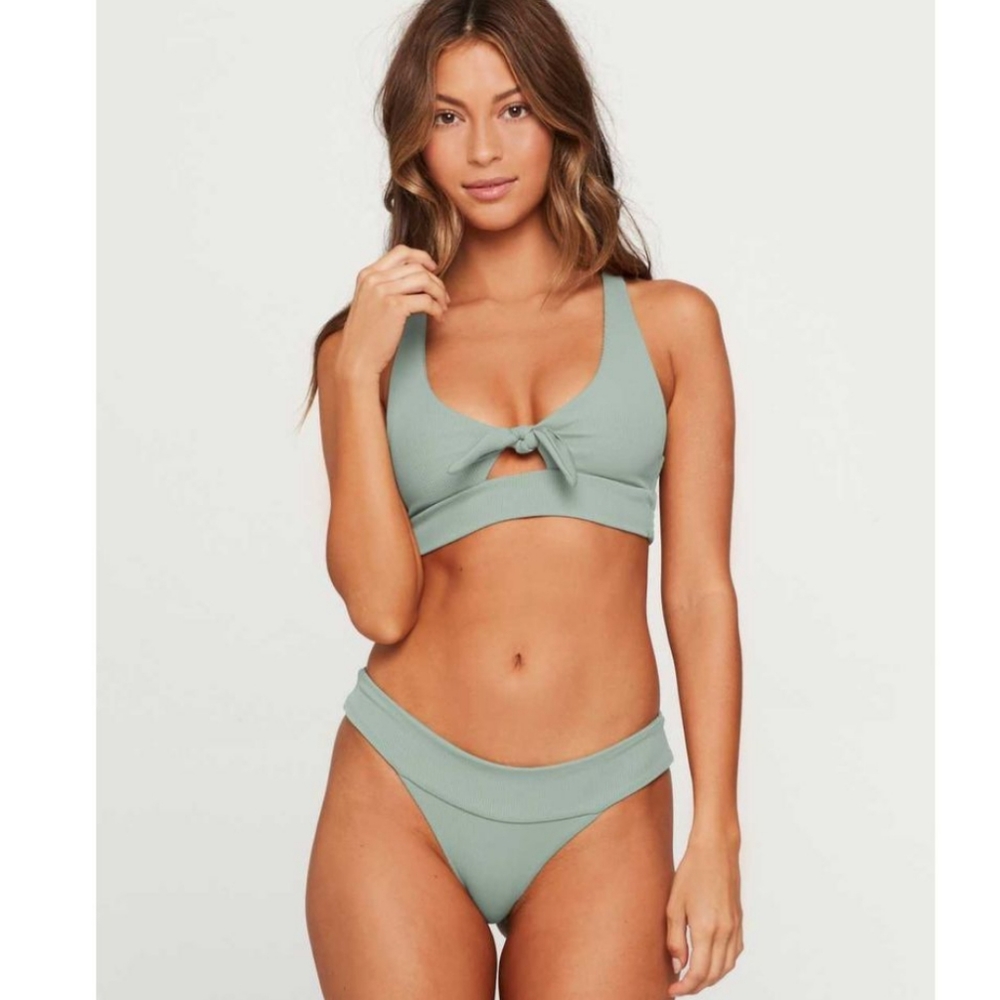 L*SPACE Tara Ribbed Cutout Front Tie Top